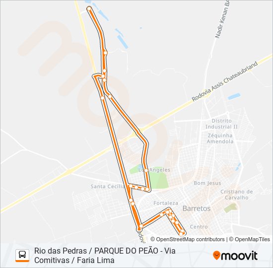 Mapa da linha RIO DAS PEDRAS / PARQUE DO PEÃO de ônibus