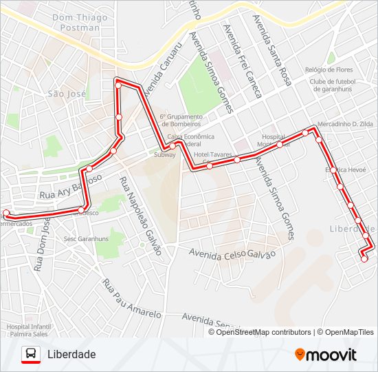Mapa da linha 016 LIBERDADE de ônibus