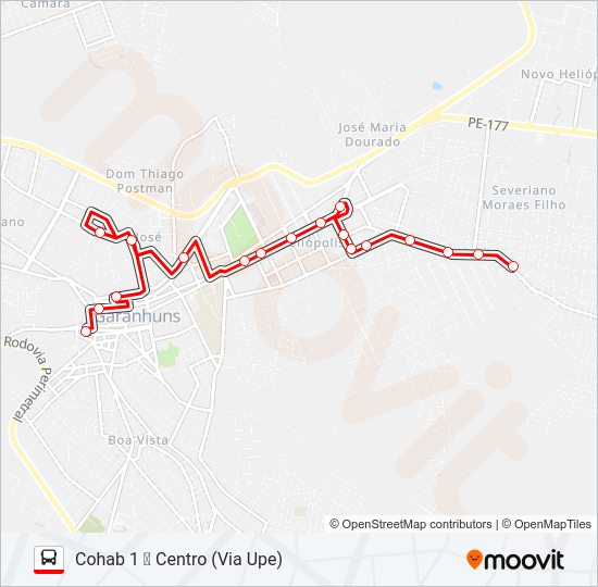 Mapa da linha 001 COHAB 1 de ônibus