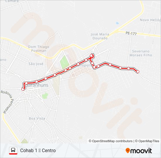 Mapa da linha 001 COHAB 1 de ônibus