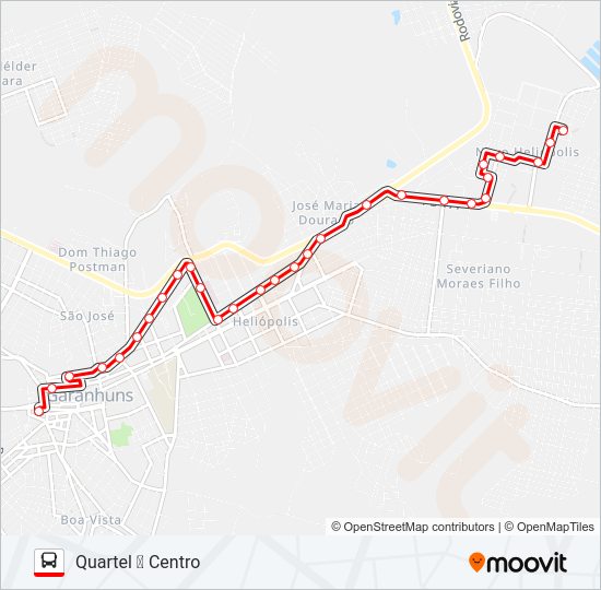 Mapa da linha 002 QUARTEL de ônibus