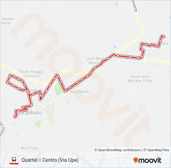 Mapa da linha 002 QUARTEL de ônibus