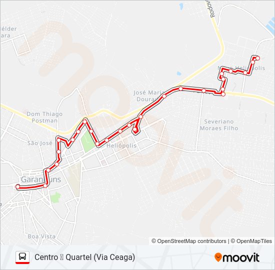 Mapa da linha 002 QUARTEL de ônibus