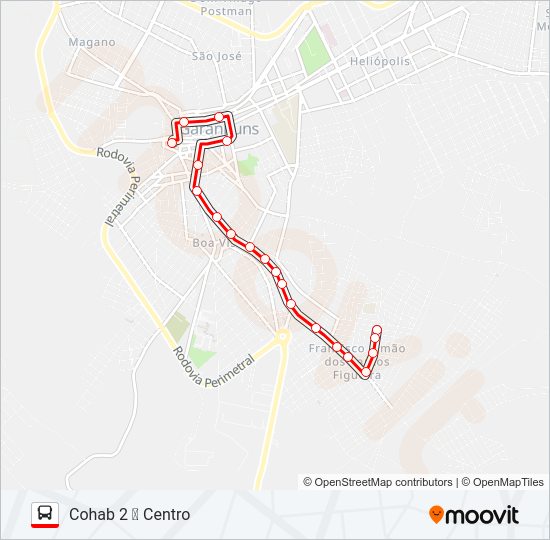 Mapa da linha 005 COHAB 2 de ônibus