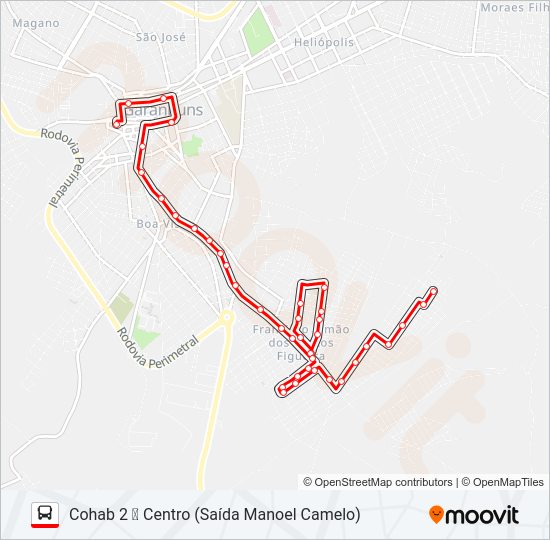 Mapa da linha 005 COHAB 2 de ônibus
