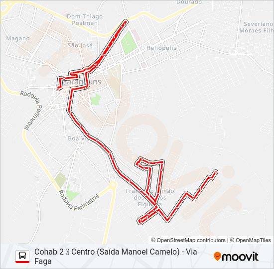 Mapa da linha 005 COHAB 2 de ônibus