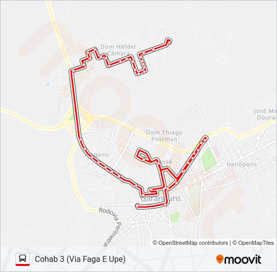 Mapa da linha 006 COHAB 3 de ônibus