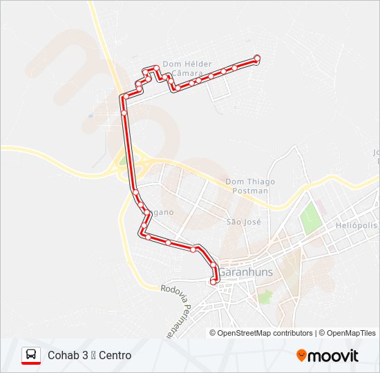 Mapa da linha 006 COHAB 3 de ônibus