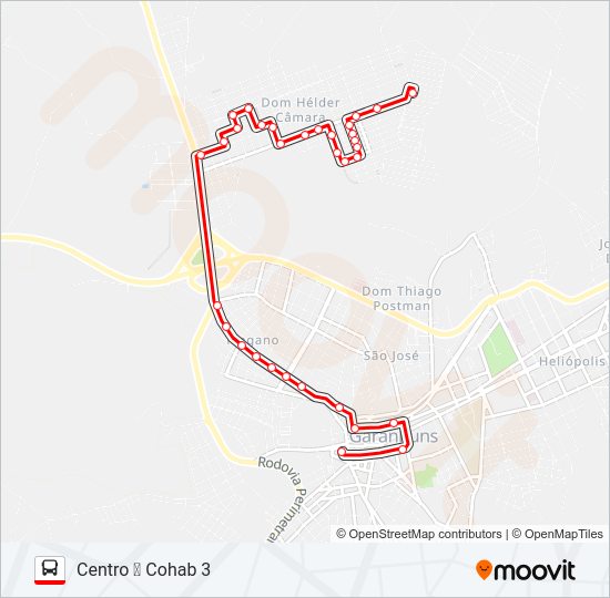 Mapa da linha 006 COHAB 3 de ônibus