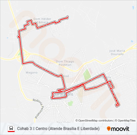Mapa da linha 006 COHAB 3 de ônibus