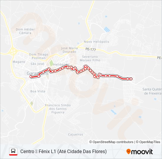 Mapa da linha 007 FÊNIX L1 de ônibus