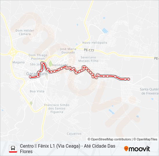 Mapa da linha 007 FÊNIX L1 de ônibus