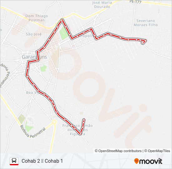 Mapa da linha 020 GAROINHA de ônibus