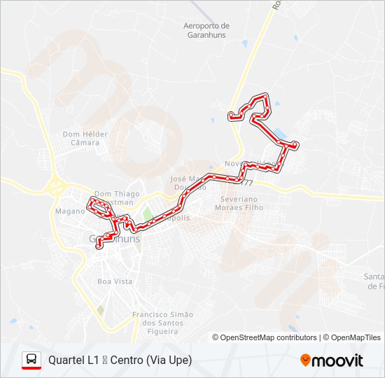 Mapa da linha 018 QUARTEL L1 de ônibus