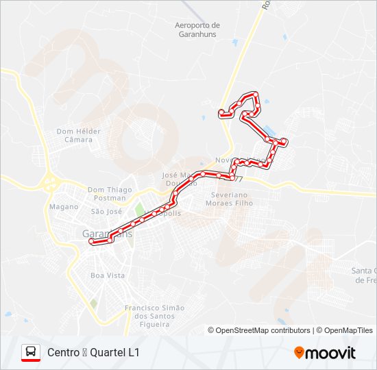 Mapa da linha 018 QUARTEL L1 de ônibus
