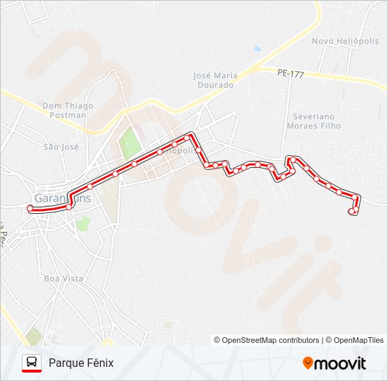 Mapa da linha 004 PARQUE FÊNIX de ônibus