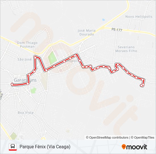 Mapa da linha 004 PARQUE FÊNIX de ônibus