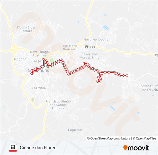 Mapa da linha 017 CIDADE DAS FLORES de ônibus
