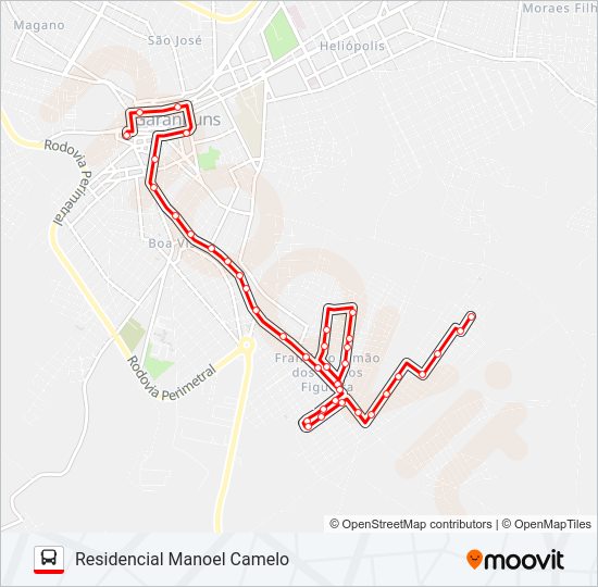 Mapa da linha 014 RESIDENCIAL MANOEL CAMELO de ônibus