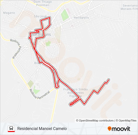 Mapa da linha 014 RESIDENCIAL MANOEL CAMELO de ônibus
