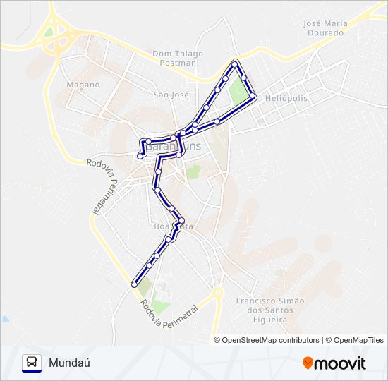 Mapa da linha 011 MUNDAÚ de ônibus