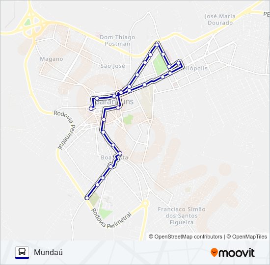 Mapa da linha 011 MUNDAÚ de ônibus