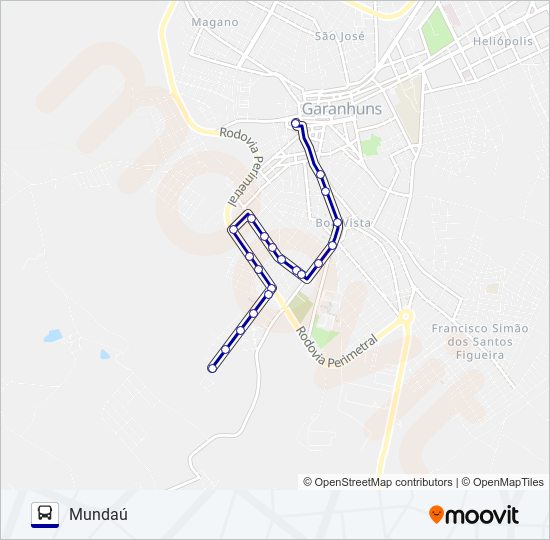 Mapa da linha 011 MUNDAÚ de ônibus