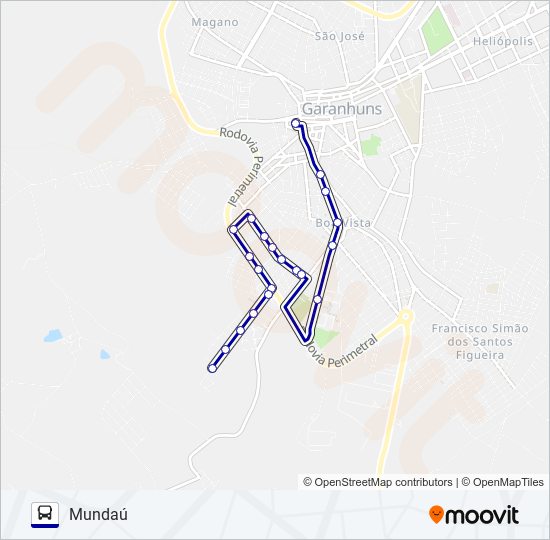 Mapa da linha 011 MUNDAÚ de ônibus