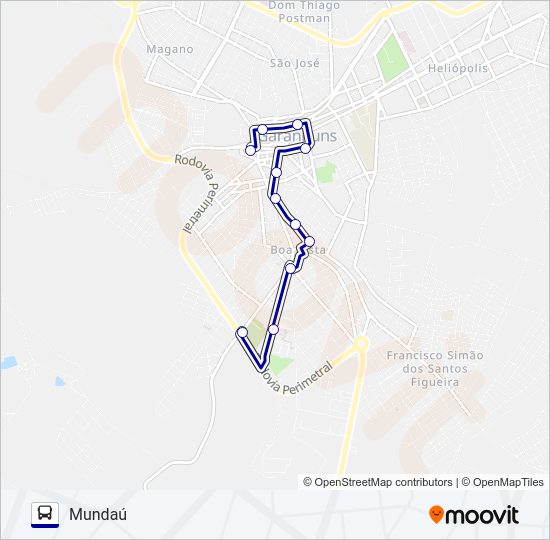 Mapa da linha 011 MUNDAÚ de ônibus