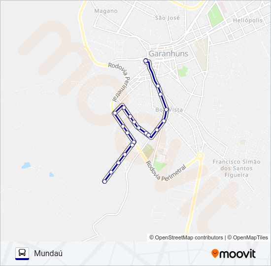 Mapa da linha 011 MUNDAÚ de ônibus