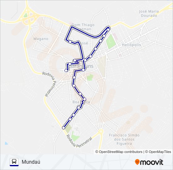 Mapa da linha 011 MUNDAÚ de ônibus