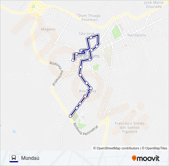 Mapa da linha 011 MUNDAÚ de ônibus