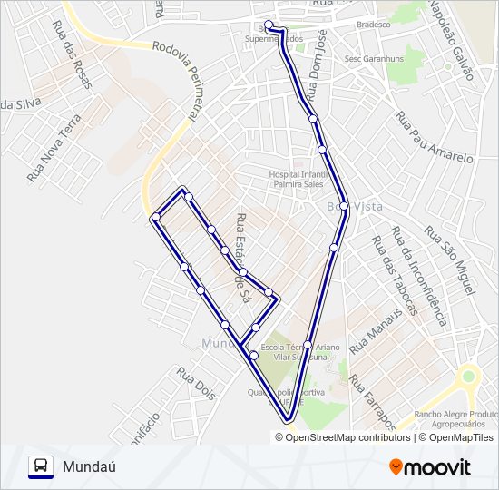 Mapa da linha 011 MUNDAÚ de ônibus