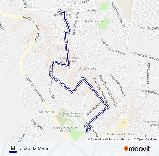 Mapa da linha 012 JOÃO DA MATA de ônibus