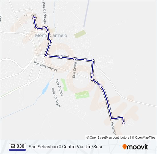 Mapa da linha 030 de ônibus