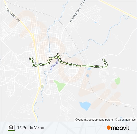 Mapa da linha 16 PRADO VELHO de ônibus