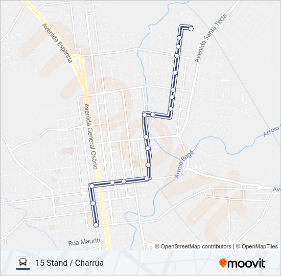 Mapa da linha 15 STAND / CHARRUA de ônibus