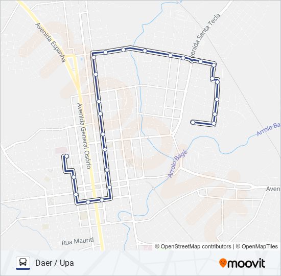 Mapa da linha 15A DAER / UPA de ônibus