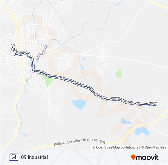 Mapa da linha 09 INDUSTRIAL de ônibus