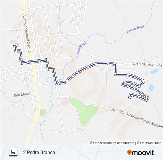 Mapa da linha 12 PEDRA BRANCA de ônibus