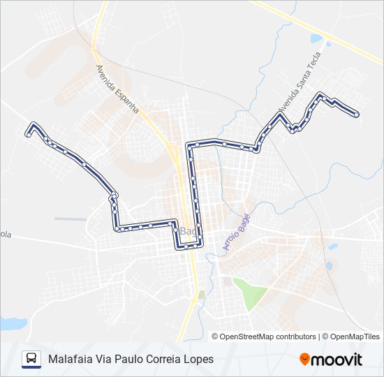 Mapa da linha 02 DAMÉ / MALAFAIA de ônibus
