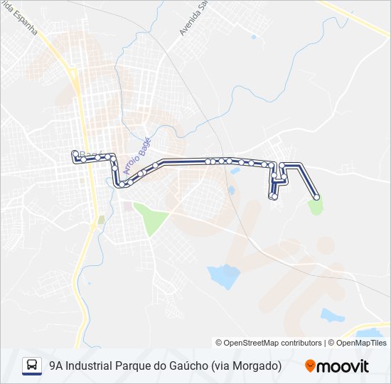 Mapa da linha 9A INDUSTRIAL PARQUE DO GAÚCHO (VIA MORGADO) de ônibus