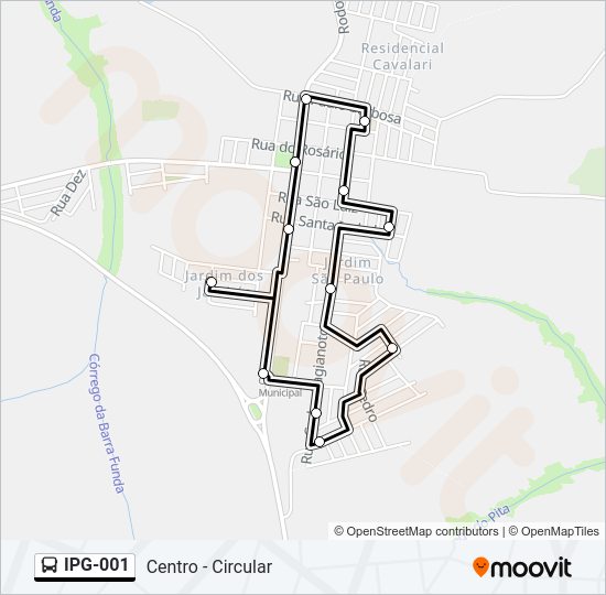 Mapa da linha IPG-001 de ônibus