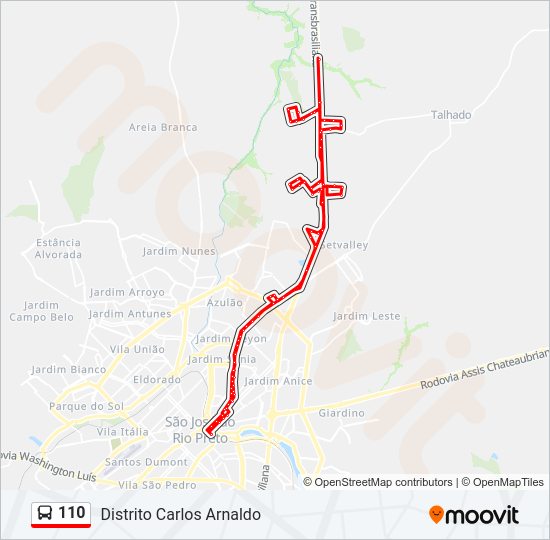 Mapa da linha 110 de ônibus
