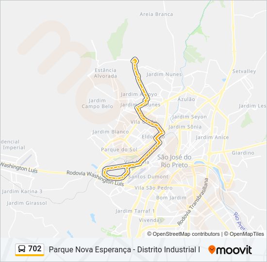 Mapa da linha 702 de ônibus