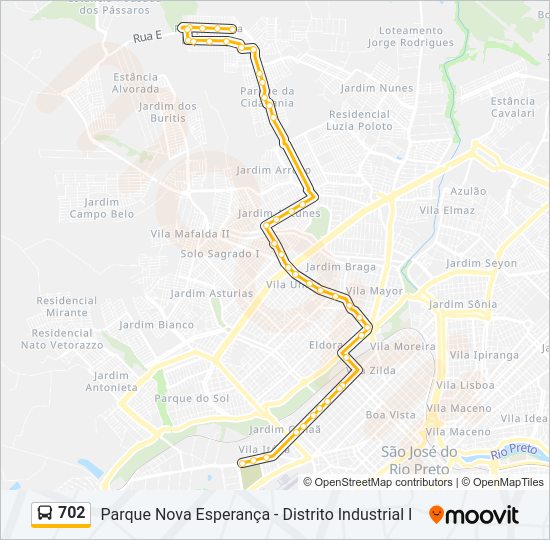 Mapa da linha 702 de ônibus