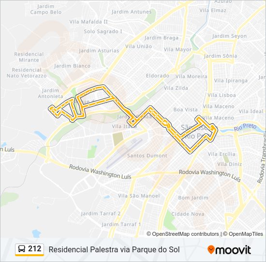 Mapa da linha 212 de ônibus