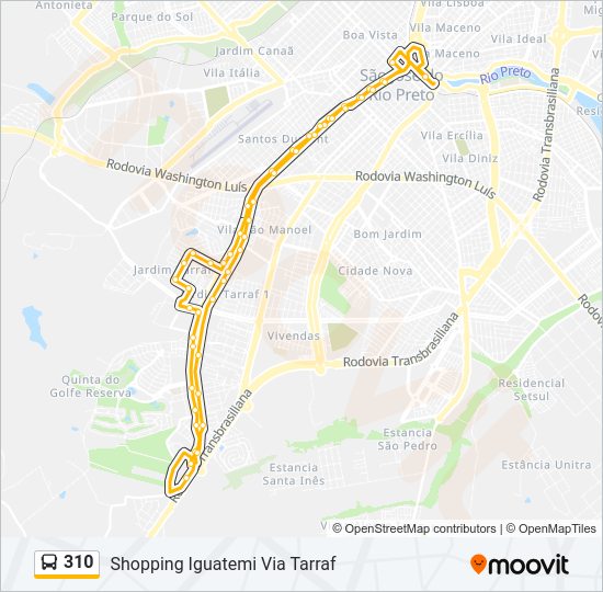 Mapa da linha 310 de ônibus