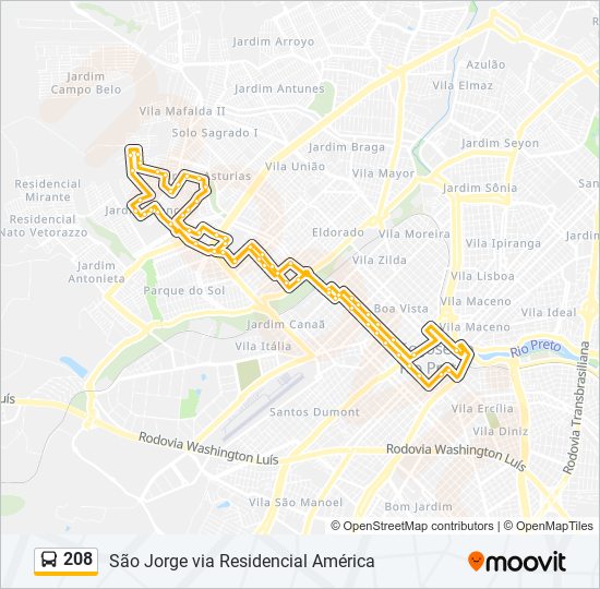 Mapa de 208 de autobús