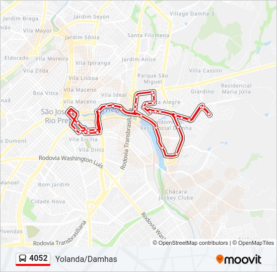 Mapa da linha 4052 de ônibus